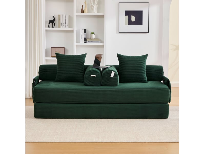  Canapé modulable modenvie 3 places en velours côtelé vert émeraude 200 x 94 x 67 cm  - Conforama B