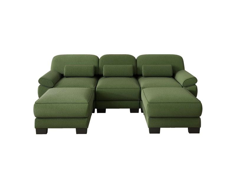  Canapé modulable tcqpz 3 places en u avec 2 poufs 265 x 161 x 94 cm velours côtelé vert  - Conforama A