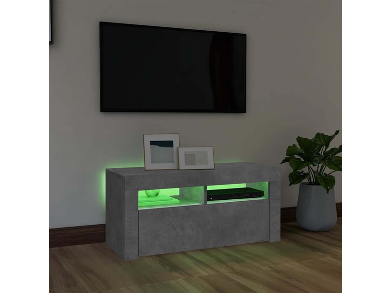  Meuble tv - banc tv - meuble de rangement avec lumières led gris béton 90x35x40 cm  - Conforama D
