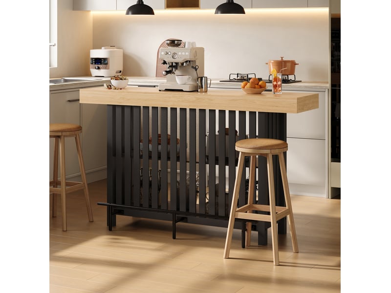 Table de bar 160x40x105 cm noire en mdf avec 2 étagères et repose-pieds - Conforama D