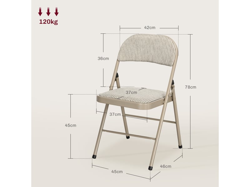 Lot de 4 chaises pliantes salle à manger portables cadre acier 45l x 46p x 78h cm beige - Conforama C