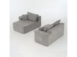 Canapé d'angle modulable avec méridienne, assise profonde xxl, sans montage, tissu chenille gris