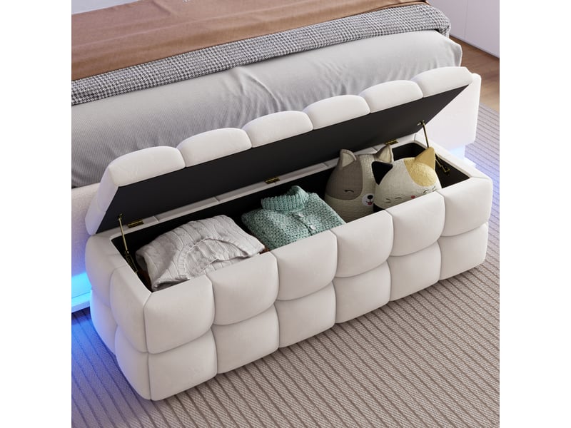  Banc coffre de rangement 120 x 40 x 40 cm avec grand espace de rangement et assise rembourrée, beige écru  - Conforama B