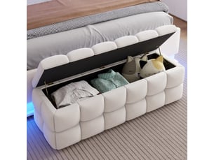Banc coffre de rangement 120 x 40 x 40 cm avec grand espace de rangement et assise rembourrée, beige écru