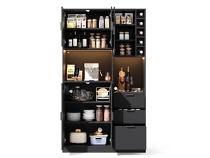 Buffet haut modenvie avec led, prises, 3 tiroirs, range-bouteilles, 105 x 40 x 180 cm, noir