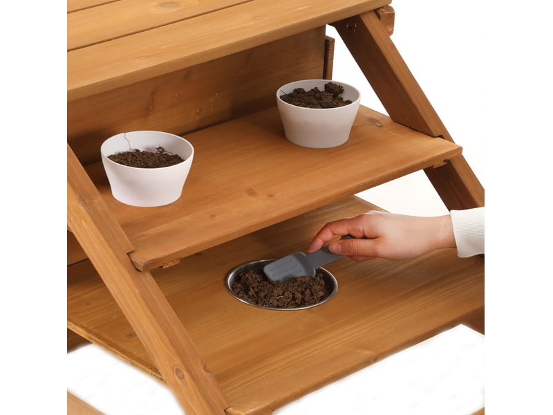  Cuisine d'extérieur enfant 132x59x60,5 cm à roulettes bois naturel  - Conforama D