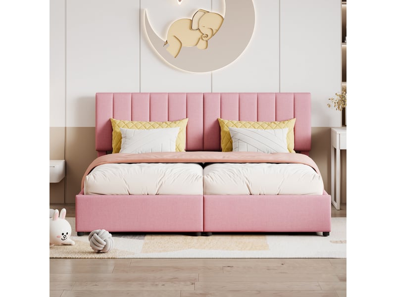  Lit capitonné en lin rose 180 x 200 cm  - Conforama E