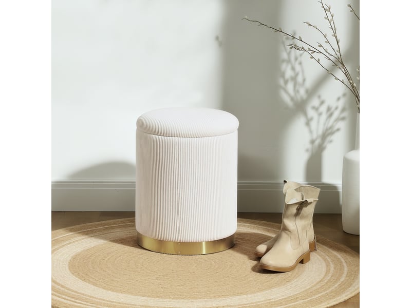  Tabouret pliant avec rangement et couvercle à base en acier de forme ronde aux dimensions 36 x 36 x 44 cm en blanc crème  - Conforama B