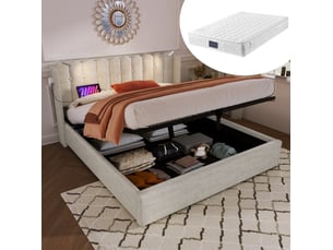 Lit avec rangement 140x200 cm <strong>MODENVIE</strong>  <strong></strong> coloris beige