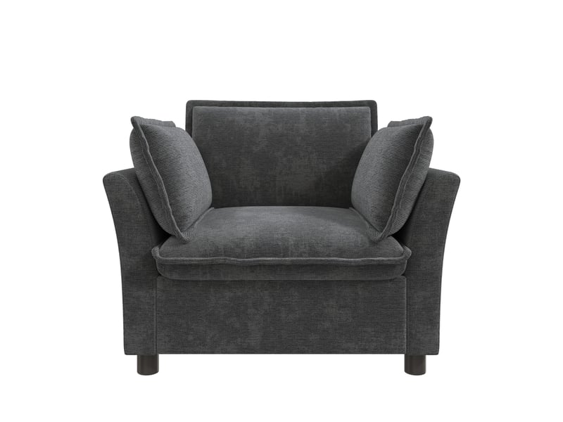  Fauteuil lounge avec accoudoirs ergonomiques et 2 coussins, assise confortable en chenille gris, 90 × 81 × 87 cm  - Conforama A
