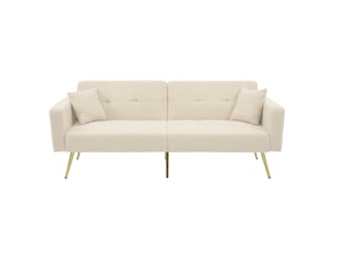 Canapé convertible en tissu bouclette 2 places beige avec pieds dorés