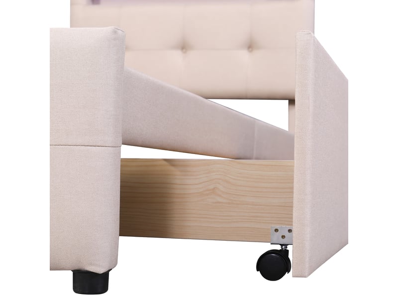 Lit enfant 90x200 cm avec led, 2 tiroirs, tête de lit réglable et sommier, lin, beige, sans matelas - Conforama R