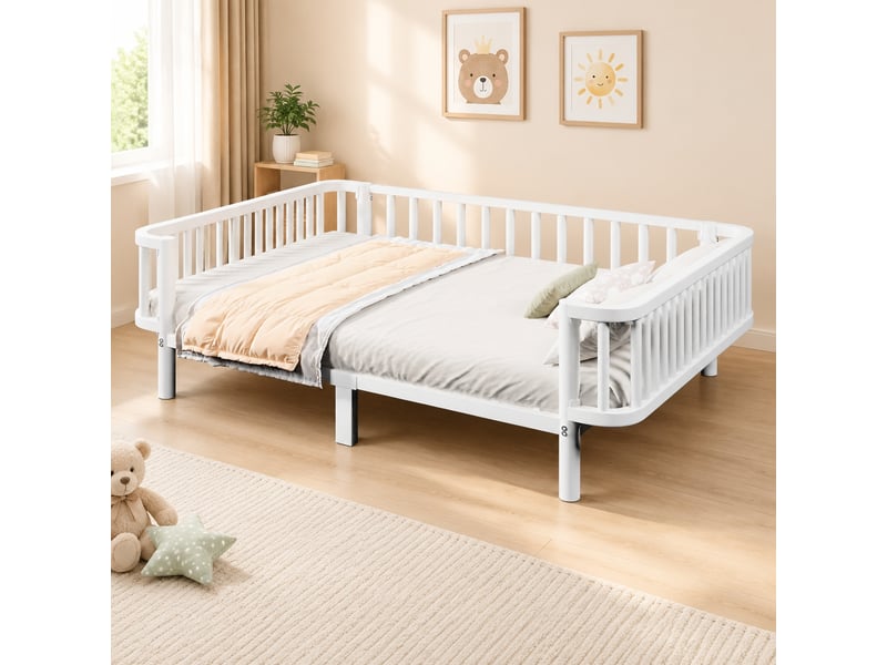  Lit banquette en métal, lit 140 x 200 cm, cadre acier, blanc  - Conforama B