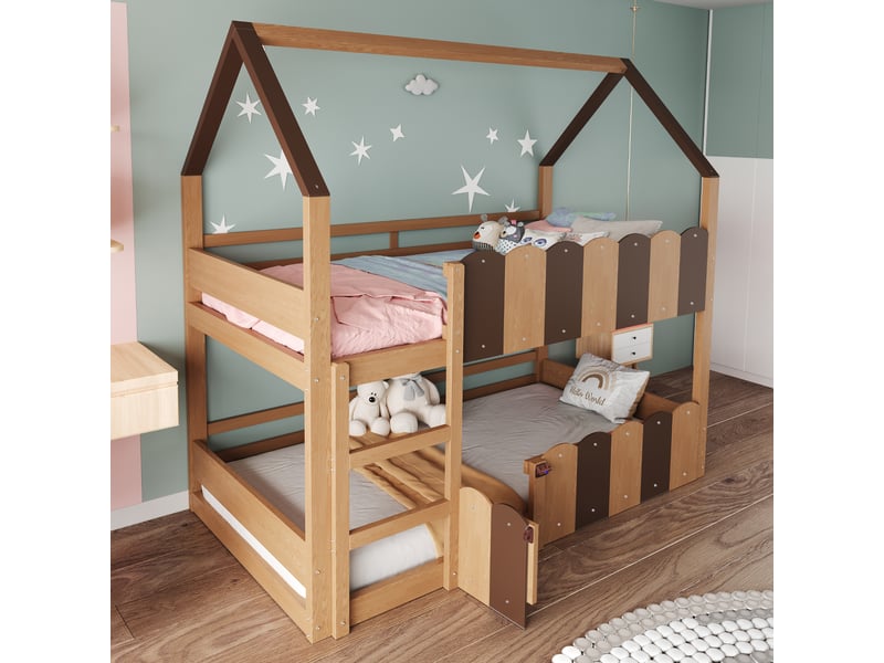  Lit superposé 90x200 cm coloris naturel bois massif lit enfant naturel - Conforama E