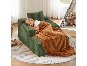 Chaise longue sans montage en velours côtelé vert, fauteuil relax moderne pour salon et bureau, coussin mousse haute densité, style