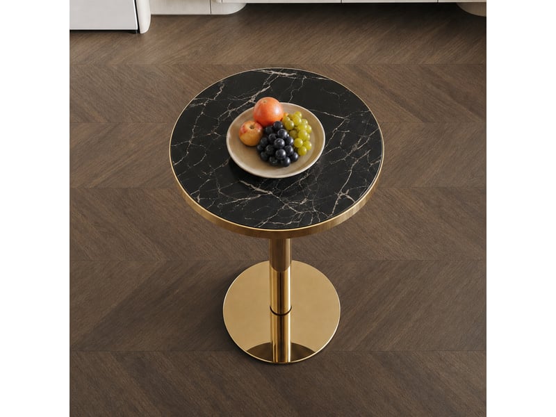  Table d'appoint ronde 59.5 x 59.5 cm en mdf noir et or  - Conforama E