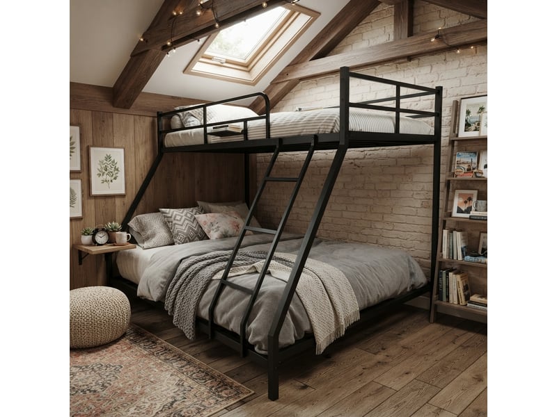 Lit superposé 200x140x137 cm – lit superposé avec couchages 80x190 et 130x190 cm échelle et barrière – métal – noir CozyNest - Conforama B