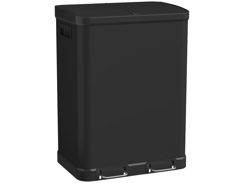  Poubelle de cuisine à pédale 2x30l en acier inoxydable noir 48,8x39,5x67 cm  - Conforama A