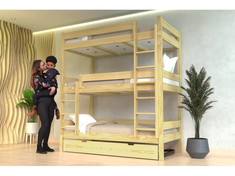 Lit superposé 4 places 80x200 en bois massif abc, miel TRI482-M - Conforama B