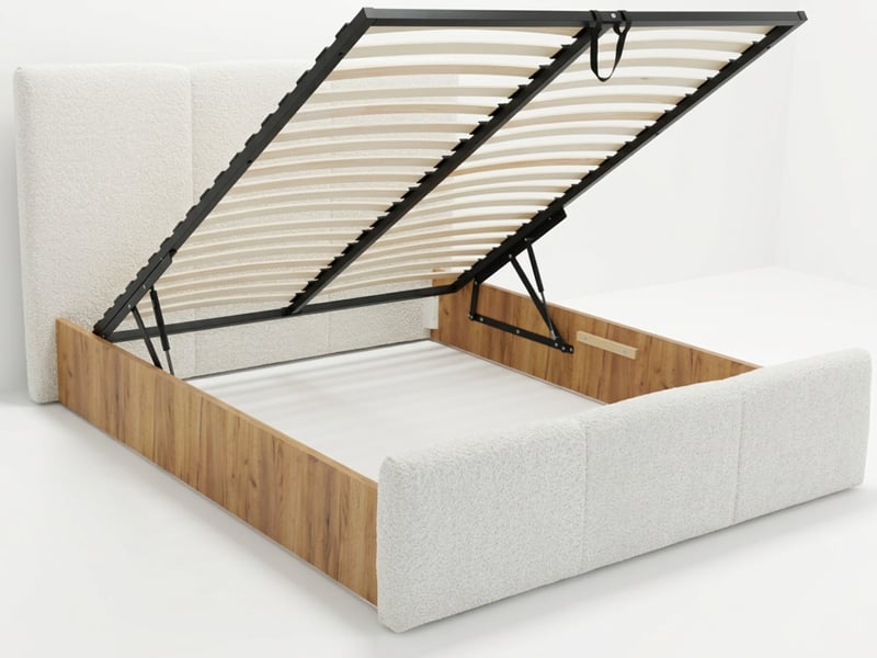  Bobochic lit coffre elya tissu bouclette bois clair 160x200 ELYA - Conforama A