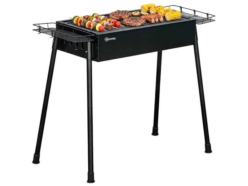  Barbecue au charbon portable avec 2 grilles en acier inoxydable et 2 porte-épices pour le camping – 94 x 39 x 70 cm – Noirro  - Conforama A