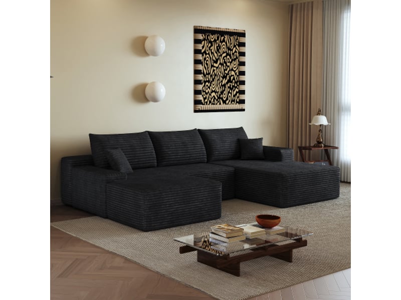 Canapé d'angle modulaire 270 cm noir sans montage – méridienne en l, siège profond – salon, chambre, appartement  - Conforama B
