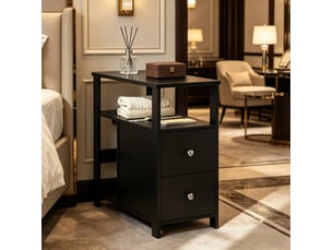 Table de chevet avec 2 tiroirs et 2 étagères prise intégrée pour chambre ou salon en bois noir 60 × 30 × 60 cm