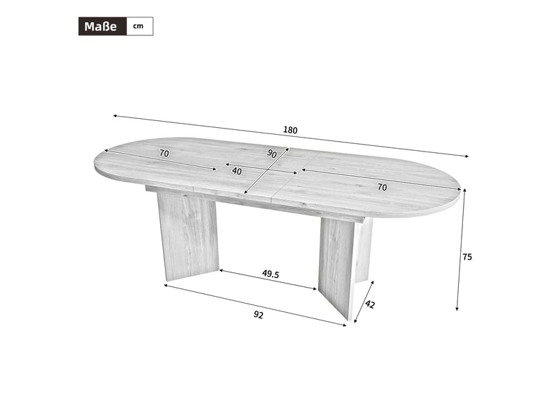  Table à manger extensible 180x90 cm, angles arrondis, plateau épais, mdf, noyer  - Conforama C