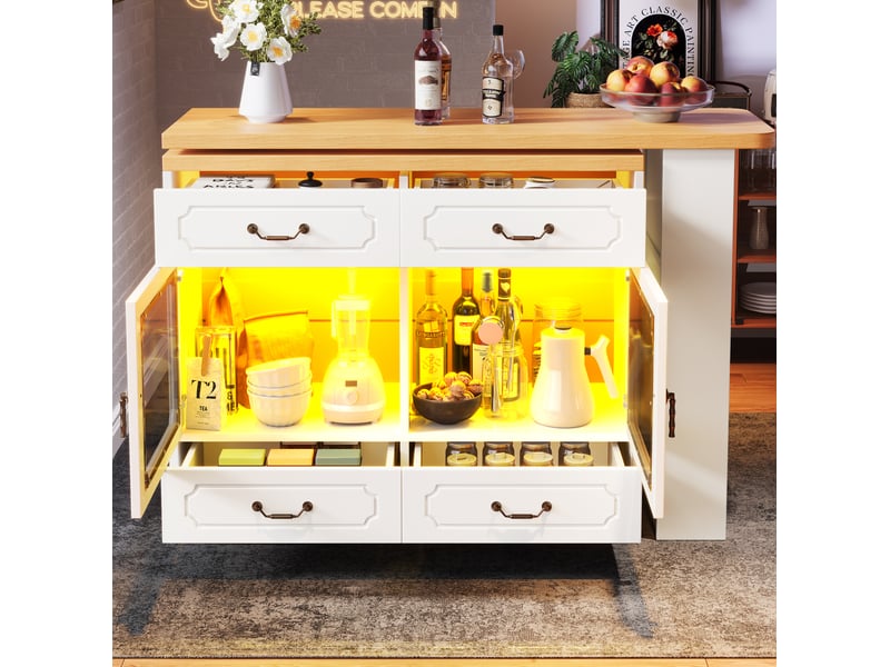  Table bar extensible pivotante 360° 135-203 x 39 x 92,8 cm, blanc et naturel  - Conforama D