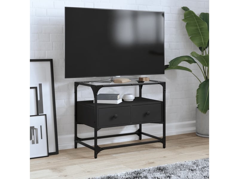  Meuble tv - banc tv - meuble de rangement et dessus en verre noir 60x35x51 cm bois d'ingénierie  - Conforama B