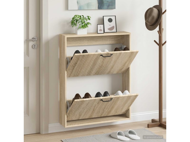  Meuble à chaussures mural, armoire à chaussures haarlem 71x17x86 cm chêne sonoma  - Conforama B