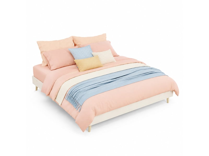  Cadre de lit 160x200 cm en velours hollandais beige avec sommier à lattes  - Conforama A