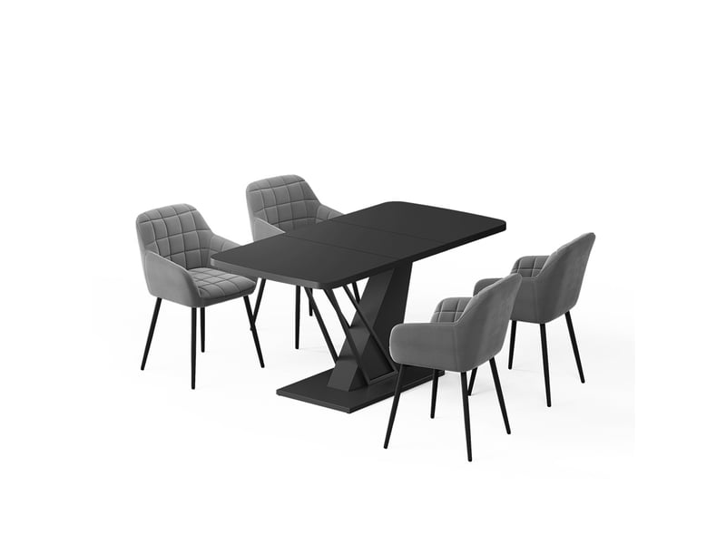  Vicco ensemble de table à manger, noir, 120x80cm avec 4 chaises de salle à manger  - Conforama A