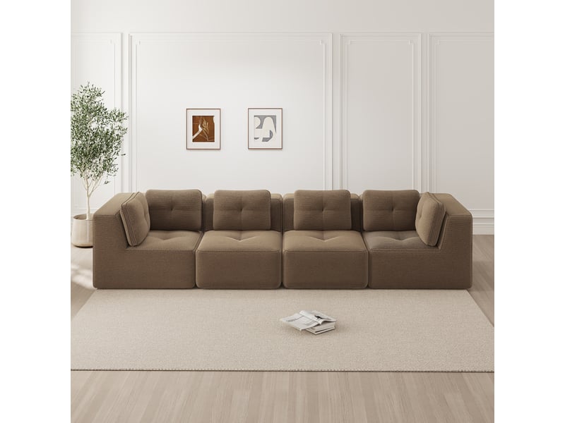  Canapé d'angle modulaire sans assemblage avec assise profonde et coussins moelleux en corduroy marron  - Conforama C