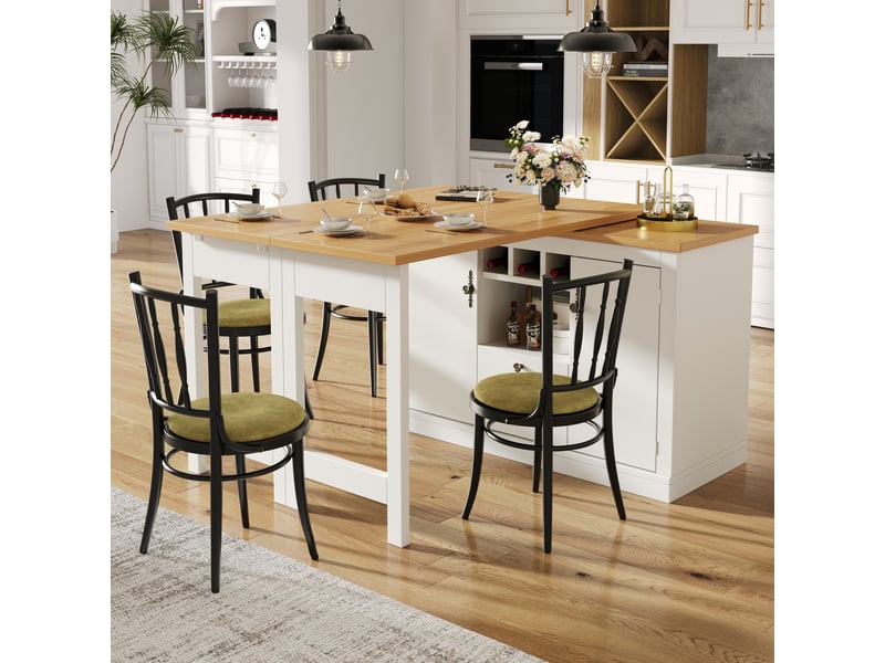  Meuble bar extensible 120-180 cm, rotatif 360° avec rangement et porte-bouteilles, mdf - blanc  - Conforama D