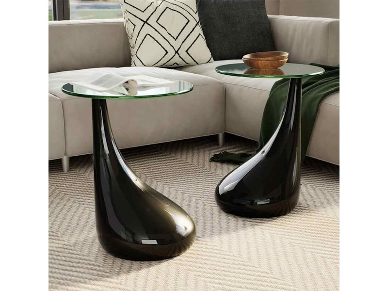 Table basse | table de salon et dessus de table verre rond noir brillant 2 pcs  - Conforama B