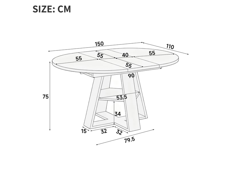  Table à manger ronde extensible ø110 cm, mdf noir effet bois  - Conforama C