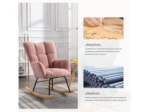 Fauteuil à bascule moderne - tissu teddy doux - siège rembourré - dimensions - poids 12 kg