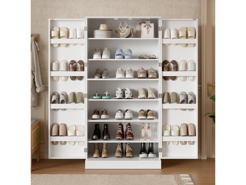  Meuble à chaussures 80 x 40 x 160 cm avec rangements de porte et étagères intégrées, armoire haute gain de place pour entrée et couloir, blanc, pour aménagement intérieur moderne OPULERANE TRADING LTD - Conforama B