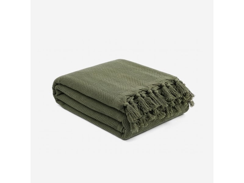  Couverture en coton recyclé 200x220 cm berlino - vert foncé  - Conforama D