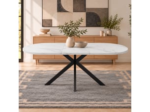 Table à manger extensible ovale blanche, 120/160 x 80 cm, 4–6 places