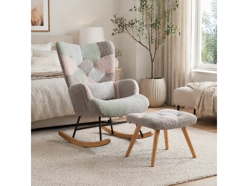  Fauteuil à bascule multicolore avec repose-pieds et coussin lombaire  - Conforama C
