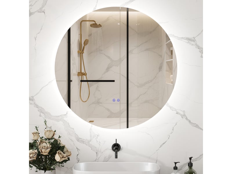 Miroir rond lumineux led de salle de bain ø 60 cm mural avec éclairage interrupteur tactile système antibuée 29 w gris - Conforama A