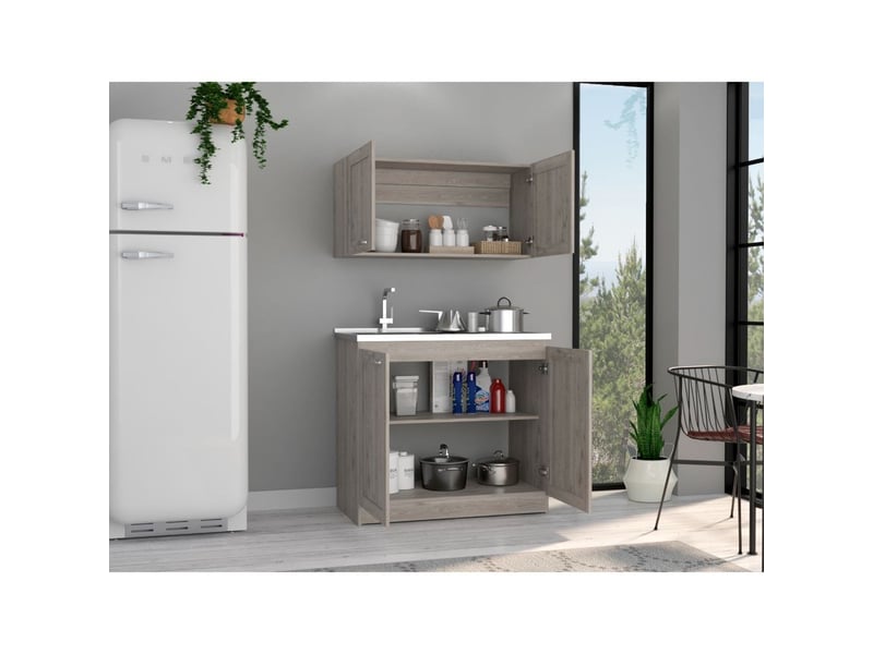  Ensemble de meubles de cuisine zurich avec 4 portes, gris cendré  - Conforama B