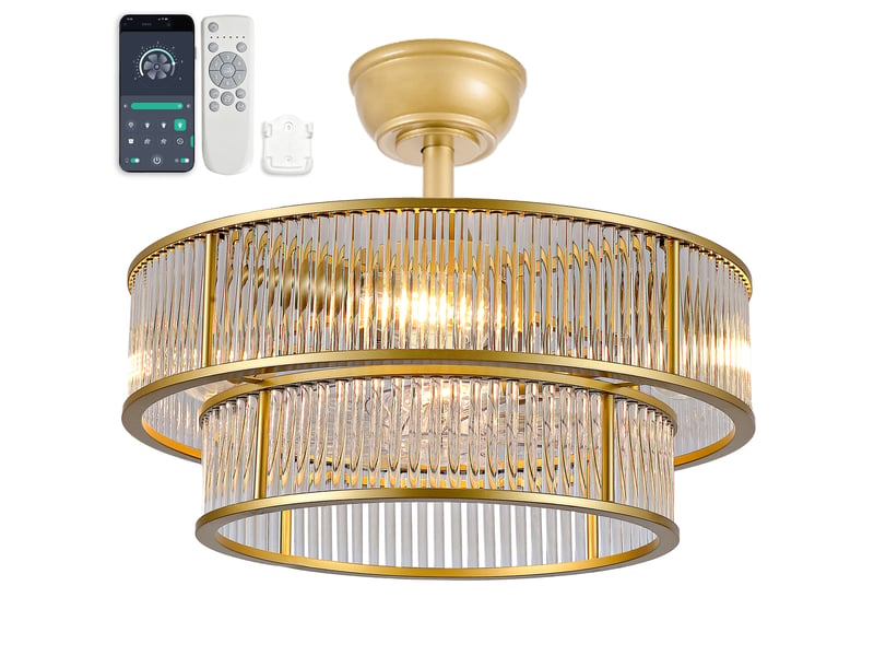  Ventilateur de plafond avec éclairage 4xe26 6 vitesses doré 50x50x39 cm W5766P528589 - Conforama A