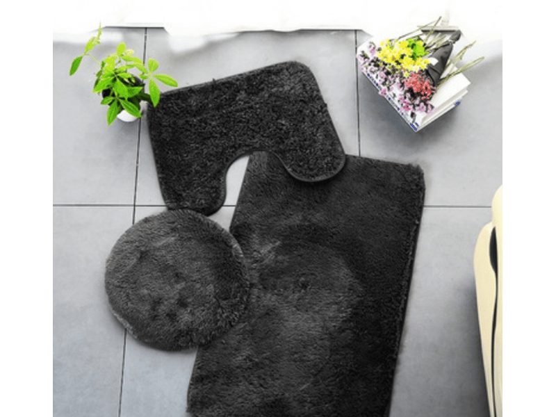  Tapis à poils longs noir salle de bain wc trois pièces tapis de sol wc absorbant et antidérapant tapis de toilette trois pièces ensemble: 50 * 80cm +  - Conforama A