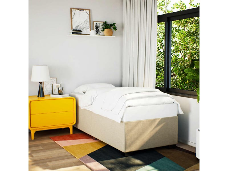 Lit simple, sommier à lattes de lit avec matelas crème 80x200 cm tissu shl13298 - Conforama C