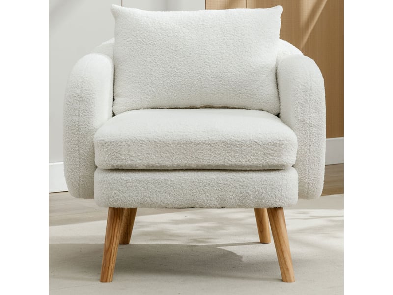  Fauteuil teddy blanc 1 place avec coussin, assise rembourrée en mousse et dossier haut, pour votre salon  - Conforama E