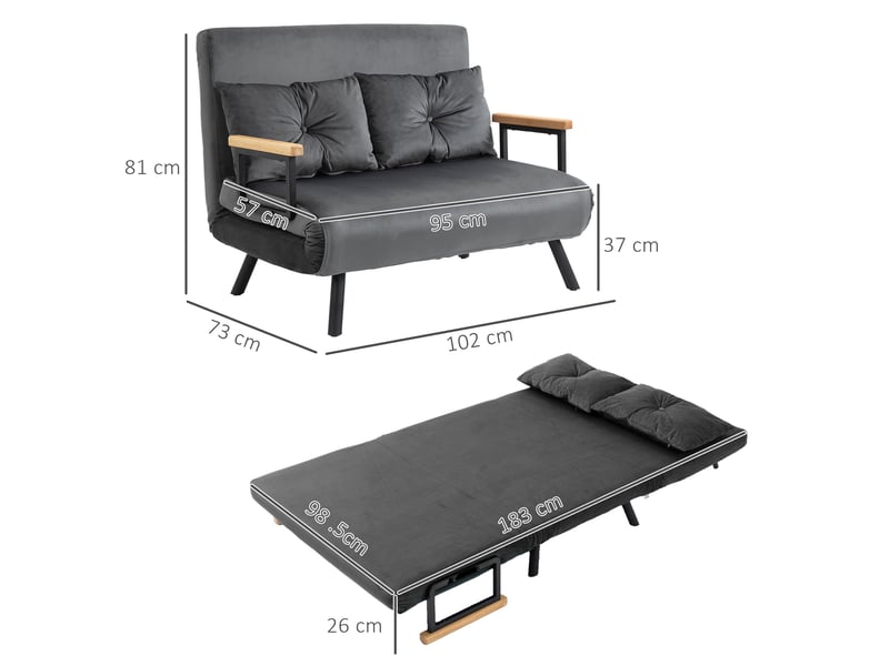  Fauteuil convertible - canapé-lit avec rangement intégré - coussins de dossier - 102 x 73 x 81 cm - aspect velours gris foncé  - Conforama E