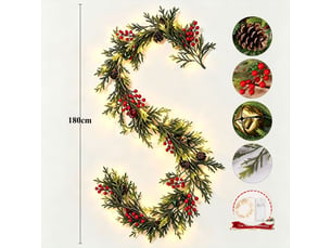 Guirlande de noël artificielle 1,8 m avec baies, vigne décorative pour porte, cheminée, fenêtre, plafond intérieur extérieur, avec guirlande lumineuse